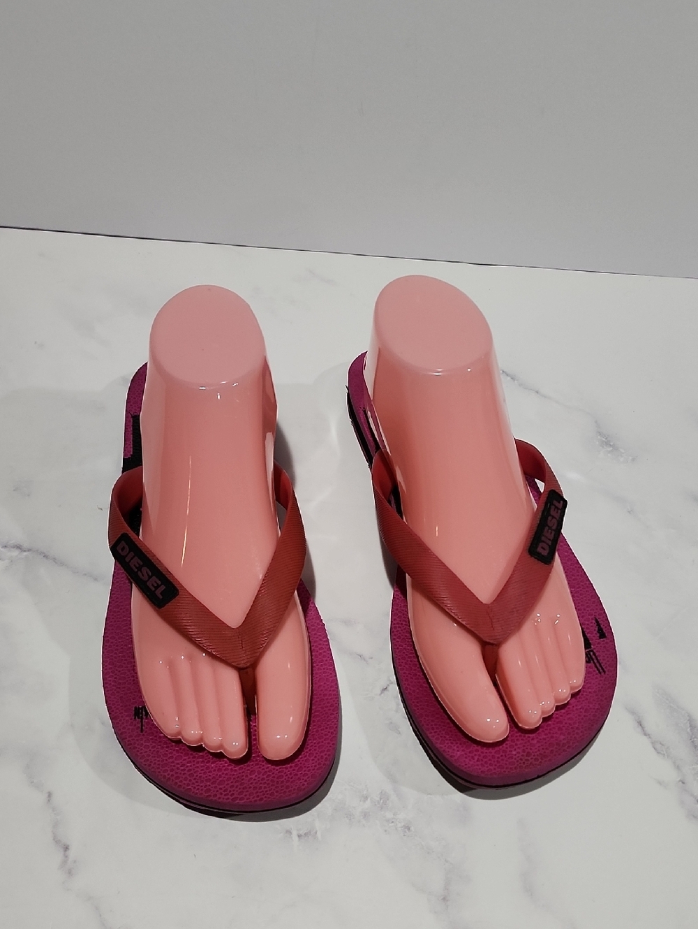 Diesel Vintage Pink & Black Logo Flip Flops